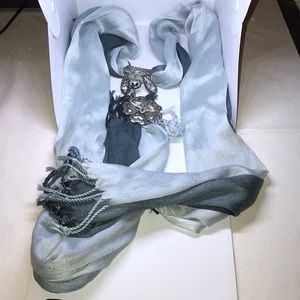 Boho Style Bluish-green Toned Scarfs With Pendant